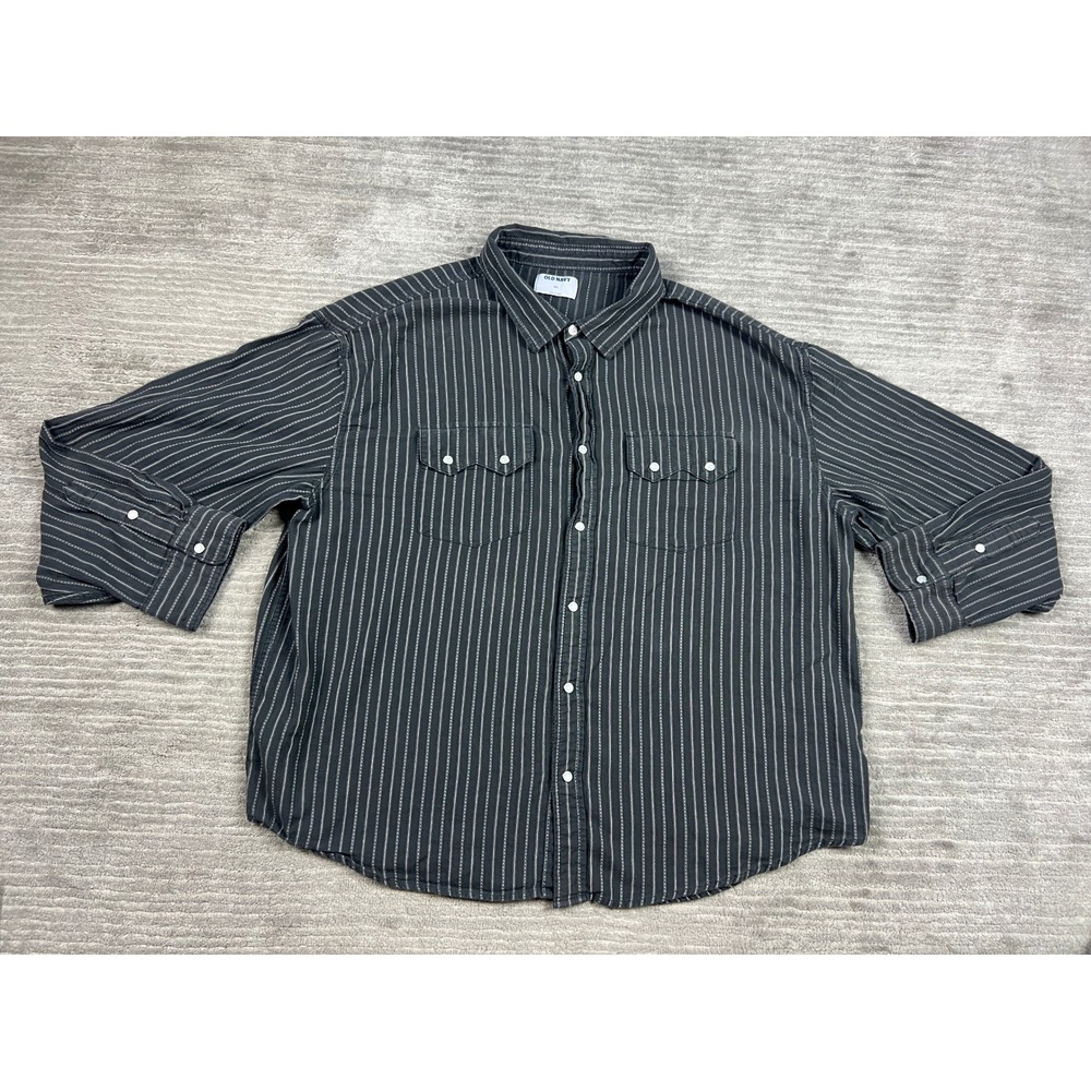Old Navy Button Down Mens XXL Gray Pinstripe Western Snap Pocket Cotton Shirt